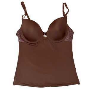 Truffles Brown Camisole‎ Bra Top Underwire Lace Trim Y2K Coquette Romantic 36C